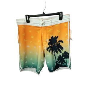 Old Navy Built in Flex UPF‎ 40 Swim Trunks Mens Size 34 Orange/Green NWT